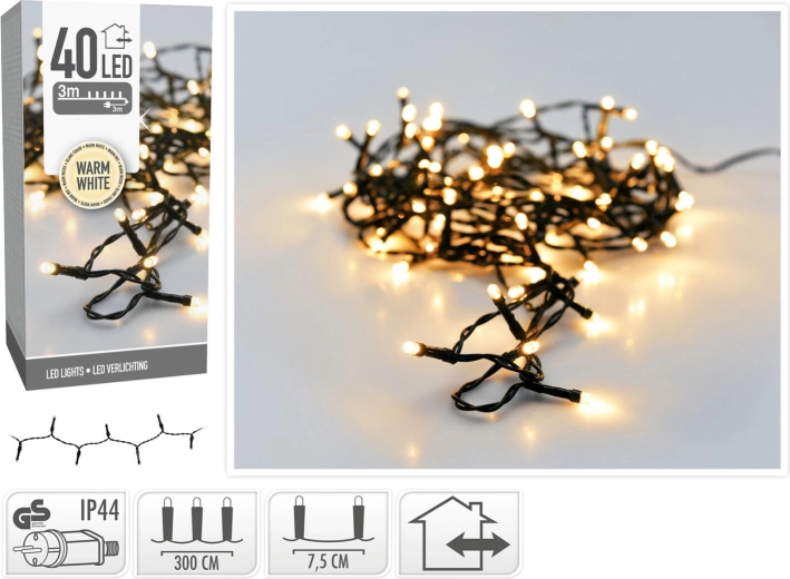 Коледно LED осветление 3 м, 40 LED, топло бяло, IP44