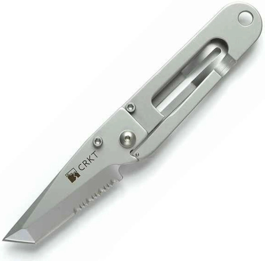 CRKT K.I.S.S. джобен нож 5,7 cm, частично серейно острие, bead blasted, изцяло метален