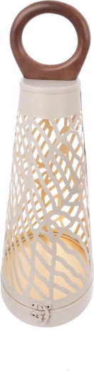 Cone candlestick made of metal and wood, beige-gold, 43 cm