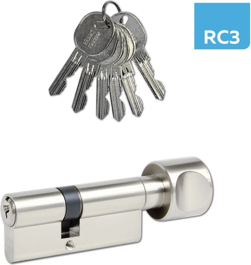 Cylinder lock with knob 30/30, 6 keys, matte nickel, security class RC3 RICHTER