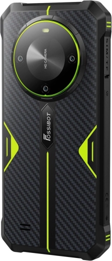 Distinctive back cover with green accents