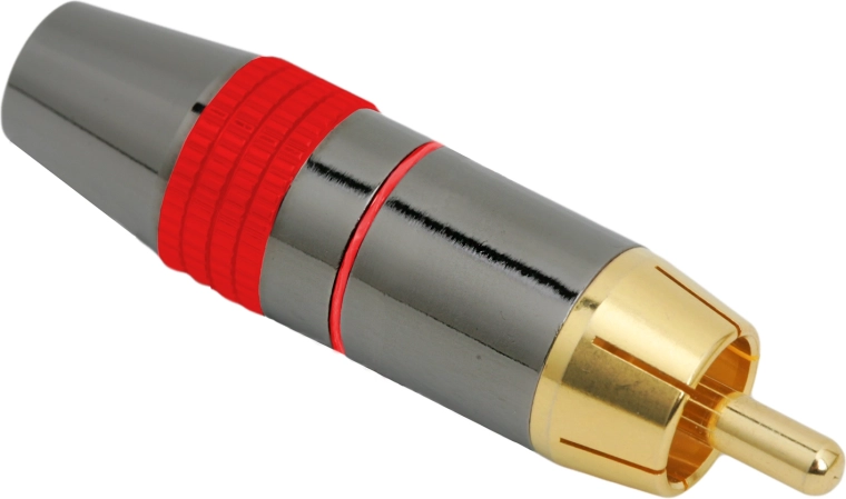 Gold-plated RCA connector with a silver identification ring