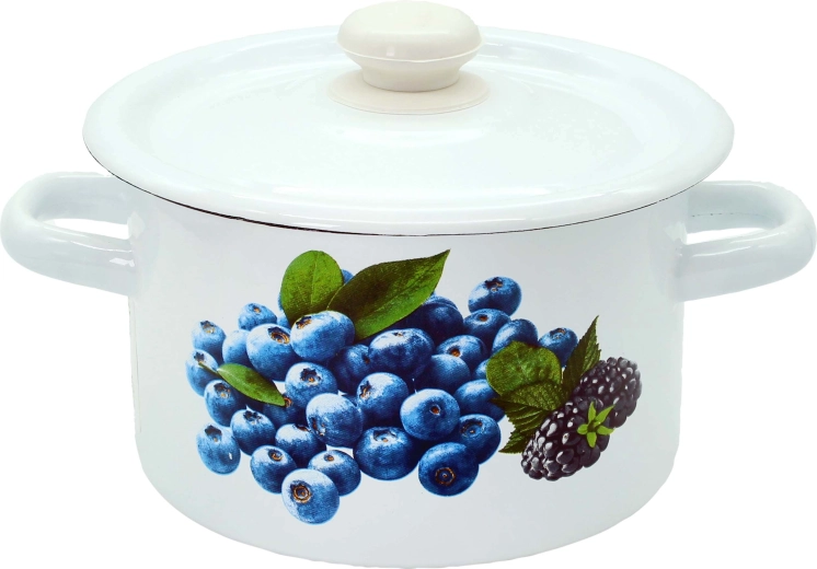 Enamel pot with lid 2 l – fruit decor