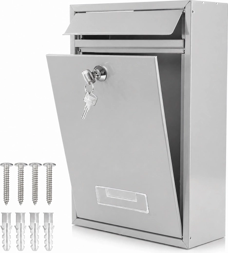 Steel key-lock mailbox, grey, with nameplate window