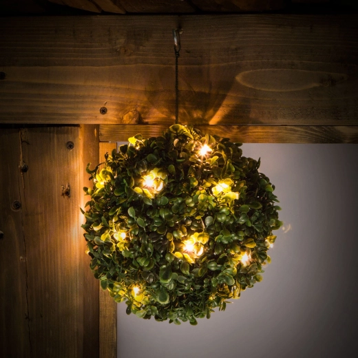 Hanging solar boxwood with 20 warm white LEDs, 25 cm