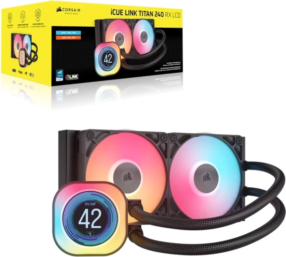 Corsair iCUE Link Titan 240 RX RGB AIO водно охлаждане за процесор 240 mm с LCD