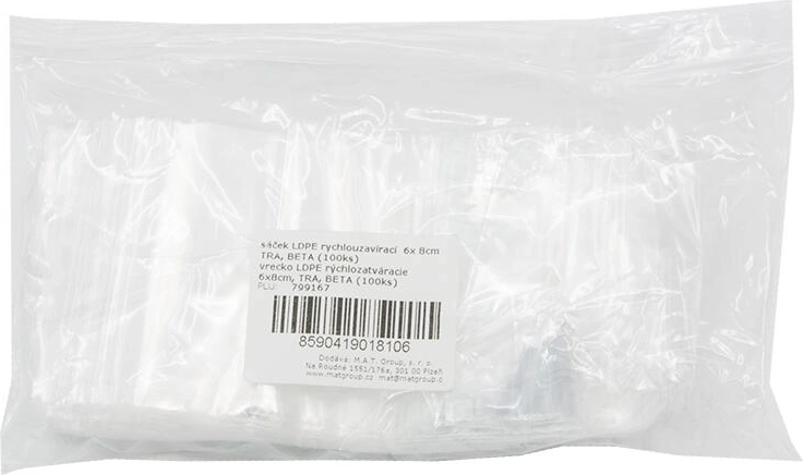 Бързозатварящи се пликове LDPE 6 × 8 см, прозрачни (100 бр.)