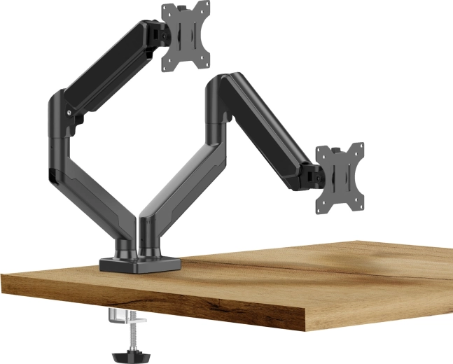 Desk mount for two monitors and TVs with telescopic arms up to 32 inches