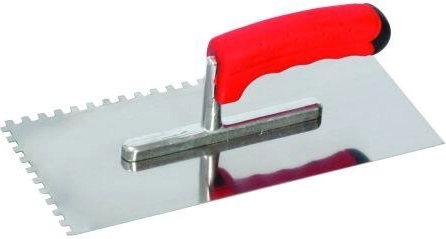 Stainless steel trowel with 6 × 6 mm teeth, 280 × 130 mm