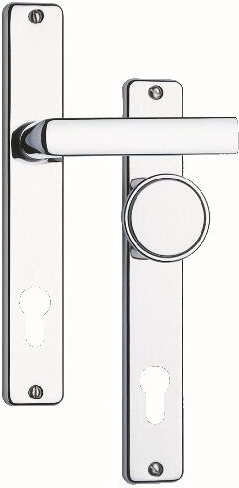 Door hardware: handle set with backplate and knob 804, 90 mm centres, stainless steel