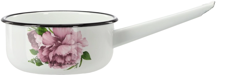 Enamel saucepan with handle 1.5 l 16 cm white Peony Laura