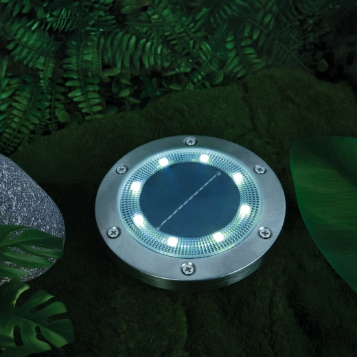 Round Solar LED Light for Ground or Wall Mounting, Cool White, 12 cm