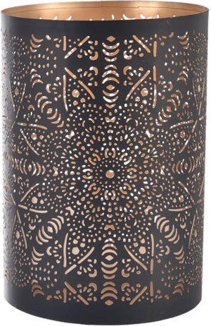 Metal Mandala Candle Holder, Black and Gold, 12 cm