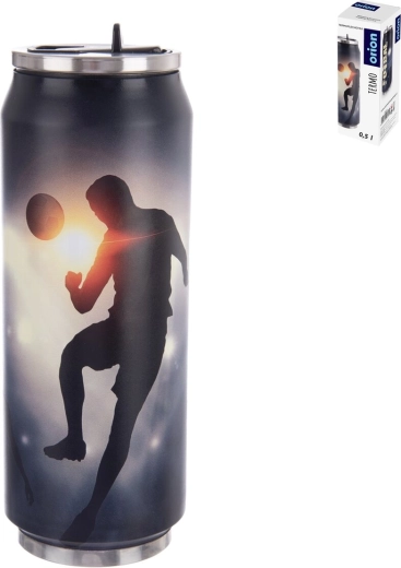 Stainless steel can-shaped thermos 0.5 L with a football motif