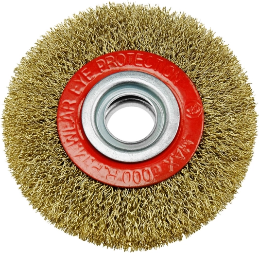 Кръгла телена четка за ъглошлайф 125 mm, стоманена и месингова тел 0,3 mm, отвор 20 mm