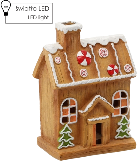 Коледна фигурка къщичка от джинджифил с LED, 6,5 × 11 × 23 cm