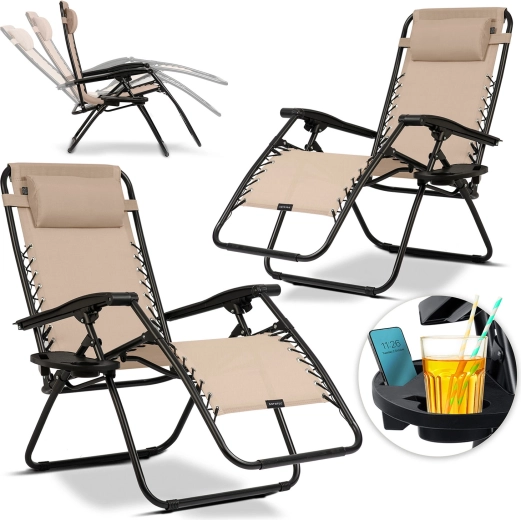 Foldable garden loungers with pillow Sofotel ChillWell, set of 2, beige