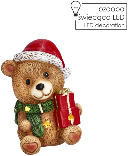 Коледна фигурка на мече с подаръци и LED осветление
