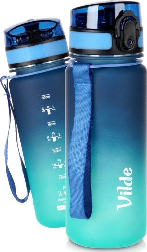 Vilde Water Bottle 500 ml Blue-Turquoise with Measuring Scale