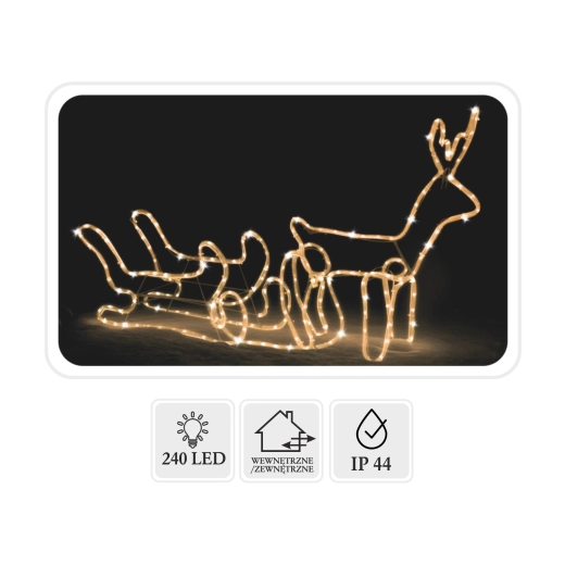 Christmas LED reindeer with sleigh 120 × 27 × 66 cm, warm white + cool flashing, for indoor and outdoor use