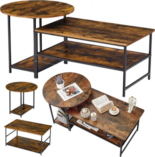 Set of 2-in-1 Conference Tables Vintage Wood Rustic