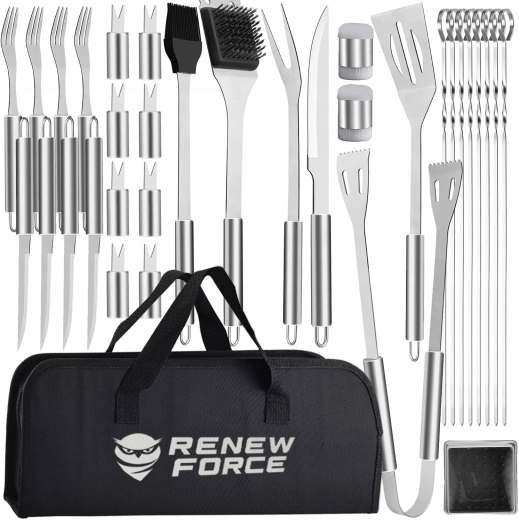 Renew Force Stainless Steel BBQ Grill Set, 33 Pieces, in a Carrying Case