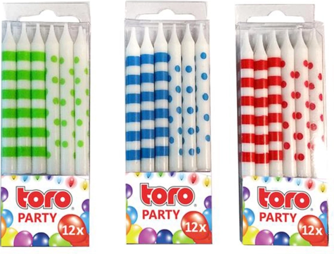 Тортови свещи с поставка TORO, 6 см, 12 бр.