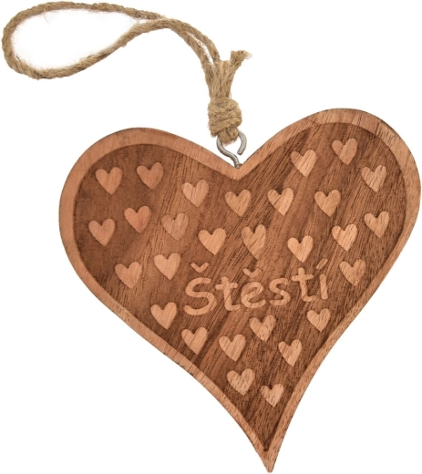 Hanging Heart Decoration Made of Mango Wood “For Good Luck”