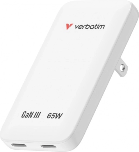 Verbatim Essentials Slim GaN charger 65 W, 2× USB-C, white (US/UK/EU)