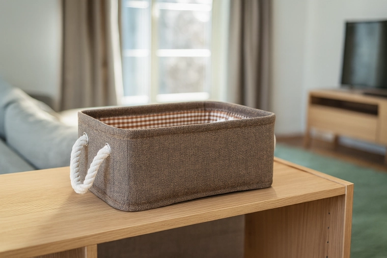 Textile storage basket with rope handles 26 × 36 × 16 cm brown