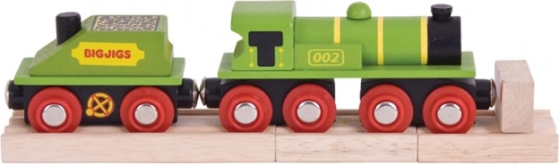 Bigjigs Rail зелена локомотива с тендер и релси