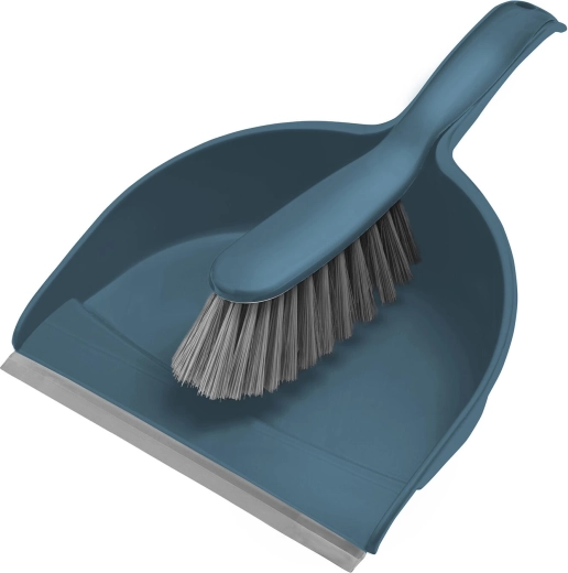Compact brush and dustpan with rubber strip