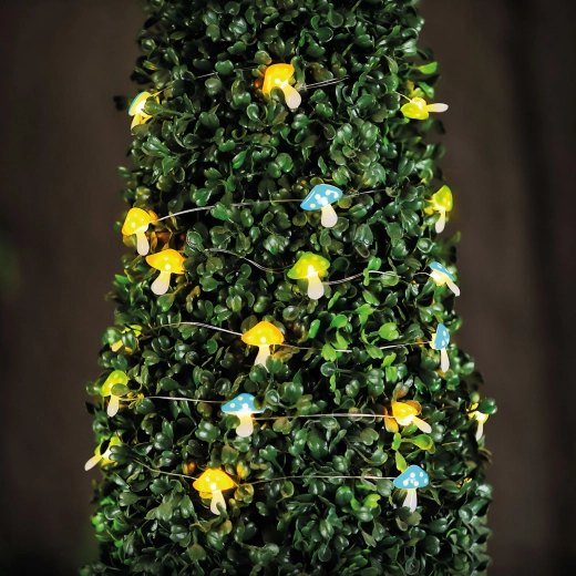 Solar LED Mushroom Light Chain, 25 LEDs, Warm White, 2.4 m