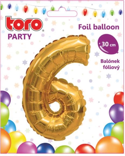 Фолиев балон цифра 6, 30 см, златен TORO