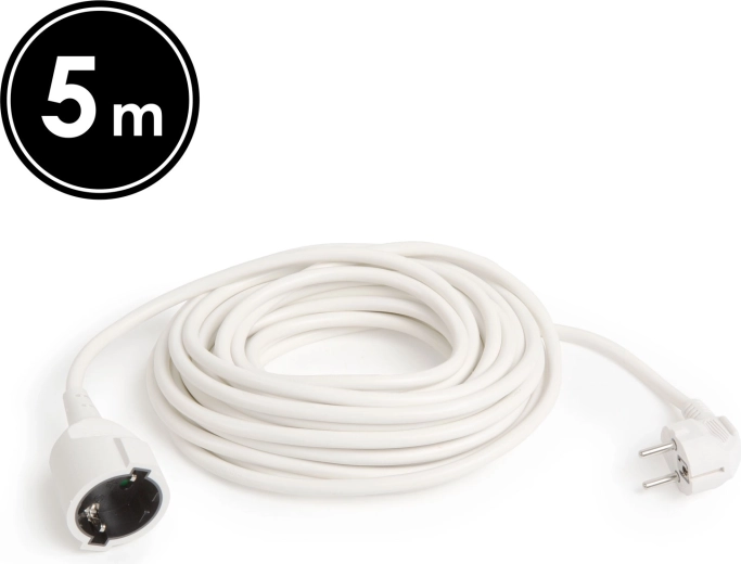 White 5 m Extension Cable with Straight Socket