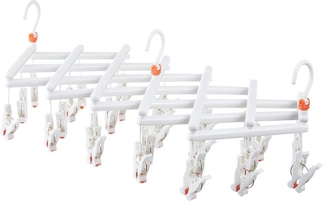 Folding laundry hanger with pegs, 29 clips, white