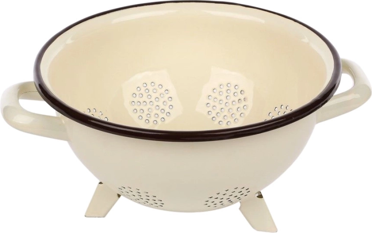 Enamel Colander 22.5 cm, Cream, SILESIA
