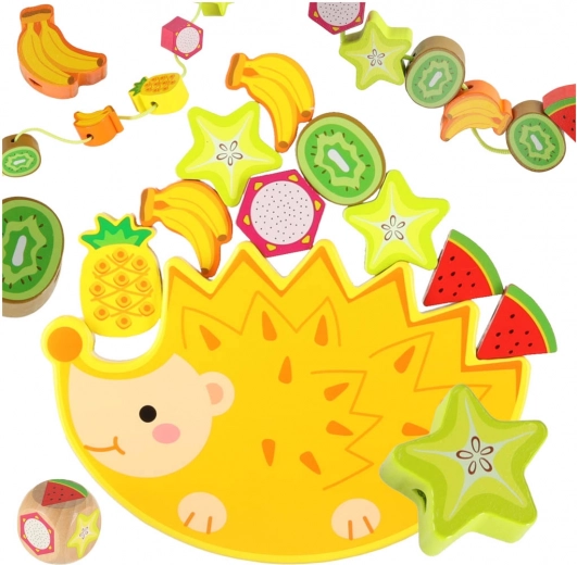 Монтесори балансираща дървена игра таралеж с нанизващи се плодови кубчета