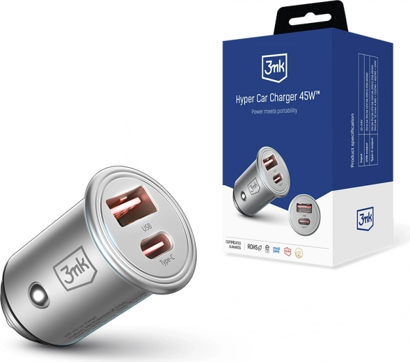 Автомобилно зарядно 3mk Hyper Car Charger 45W USB‑C + USB‑A
