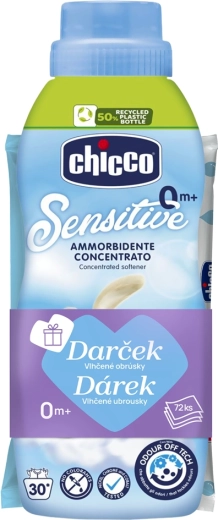 Chicco омекотител Baby Sensitive „Сладка пудра“ 750 мл + мокри кърпички 72 бр. подарък