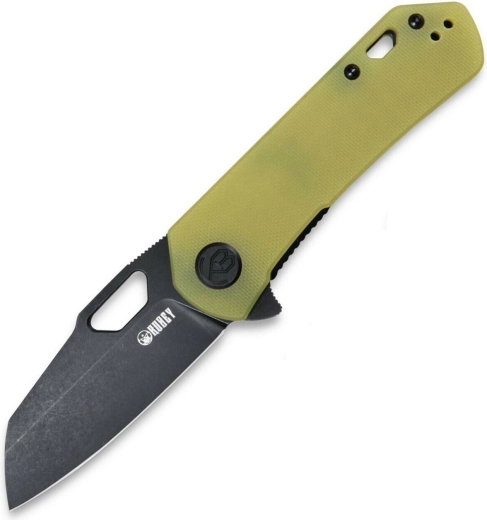 Сгъваем нож Kubey Duroc, прозрачна жълта G10, черно острие 7,4 см