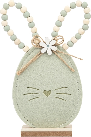 Felt bunny figurine with green beads, 22 cm