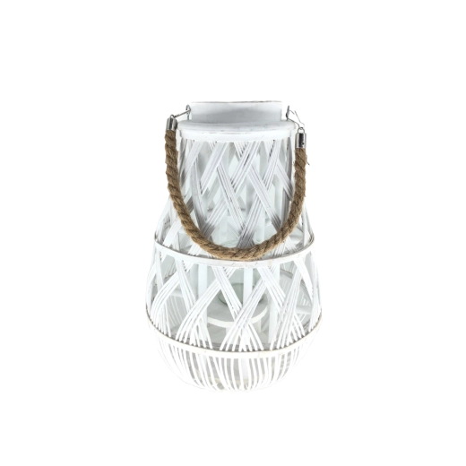White wicker lantern with glass insert 24 × 55 cm