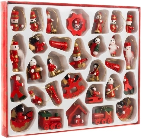Wooden hanging ornaments for Christmas tree Ruhhy, set of 30 pcs