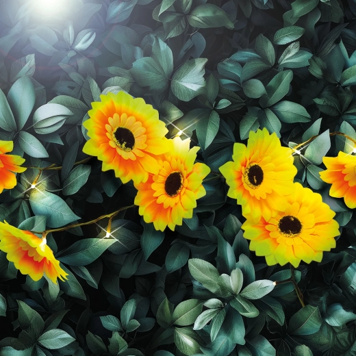 Solar string lights with sunflowers, 20 warm white LEDs