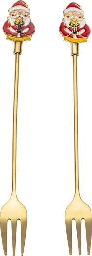 Christmas dessert forks Mikołaj (Santa), gold, 2 pcs