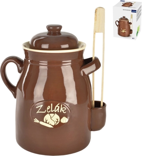 Ceramic pickling crock (sauerkraut crock) 6 L with lid and tongs