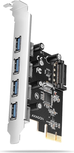 PCIe контролер AXAGON с 4 порта USB 3.2 Gen 1, UASP и SATA захранване