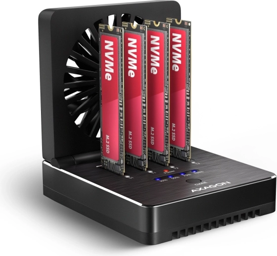 Axagon USB4 докинг станция за 4× M.2 NVMe SSD с офлайн клониране