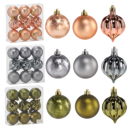 Set of Christmas Balls 6 cm – Olive, Copper, and Graphite, 9 pcs
